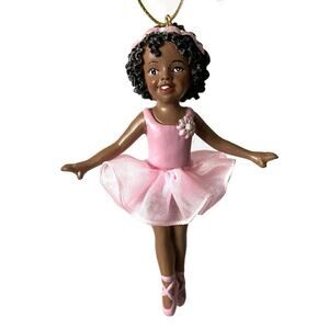Ballerina Black Girl Christmas Ornament African American Pink Tutu